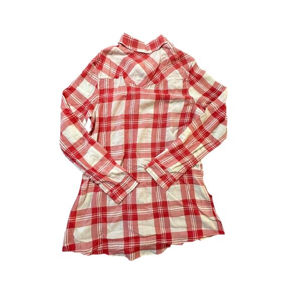 Hollister Women’s Plaid Button Down Tunic Shirt Red White Long Sleeve Size L - Picture 2 of 8